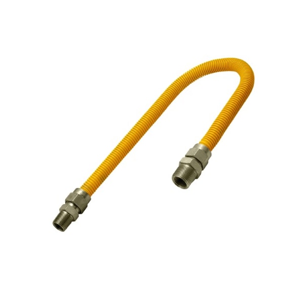 Flextron Gas Line Hose 5/8'' O.D.x18'' Len 1/2"x 3/4" MIP Fittings Yellow Coated Stainless Steel Flexible FTGC-YC12-18K - main